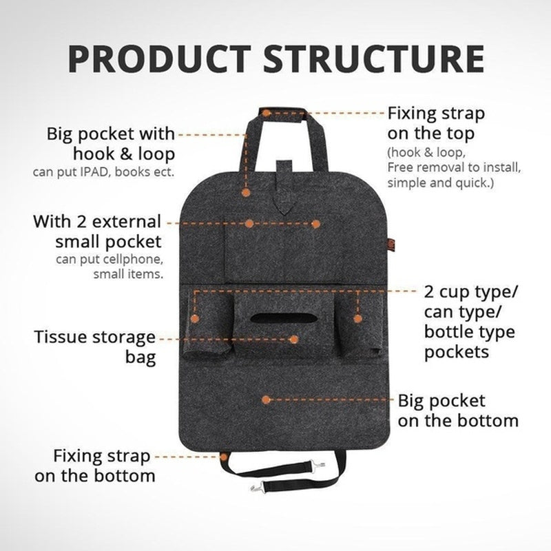 Auto Car Seat Back Organizer | Foldable Multi-Pocket Storage Bag for Interior Organization