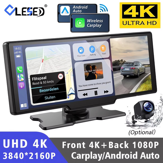 10.26-Inch 4K Car DVR Dash Cam – CarPlay & Android Auto | Dual Lens | GPS | 5G WiFi | Bluetooth | FM | Drive Recorder