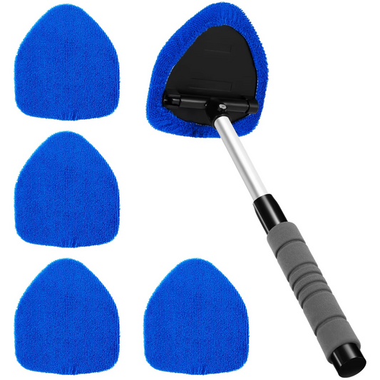 Car Windshield Cleaner with 18.5" Adjustable Handle | 180° Rotating Head & Absorbent Cleaning Pad for Interior & Exterior Windows