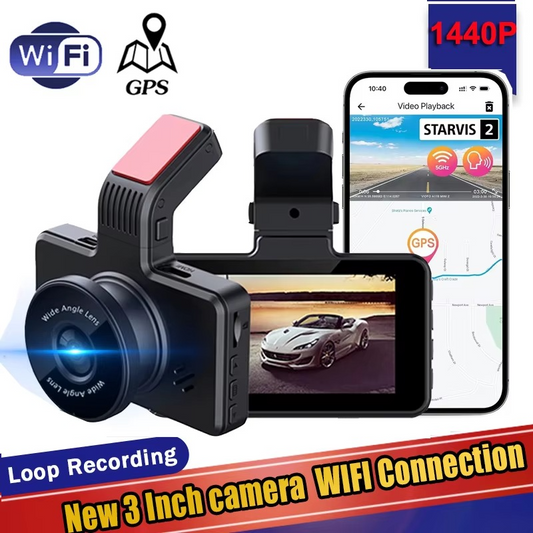 Car DVR Dashcam – FHD 1440P Dual Lens Camcorder with GPS, WiFi, 24H Parking Monitor & Rear Camera