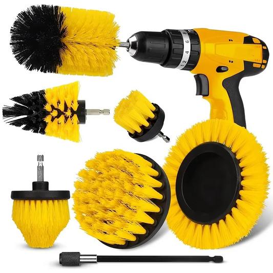 7-Piece Drill Brush Attachment Cleaning Kit | Multi-Purpose Scrub Brush Set with Extension Rod for Floor, Bathroom & Automotive