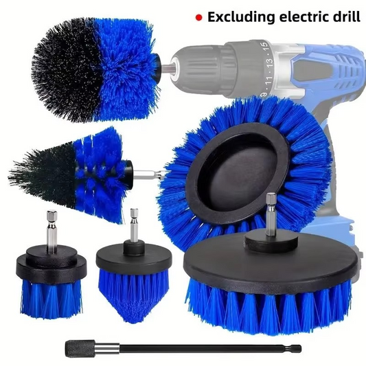 7-Piece Drill Brush Attachment Cleaning Kit | Multi-Purpose Scrub Brush Set with Extension Rod for Floor, Bathroom & Automotive