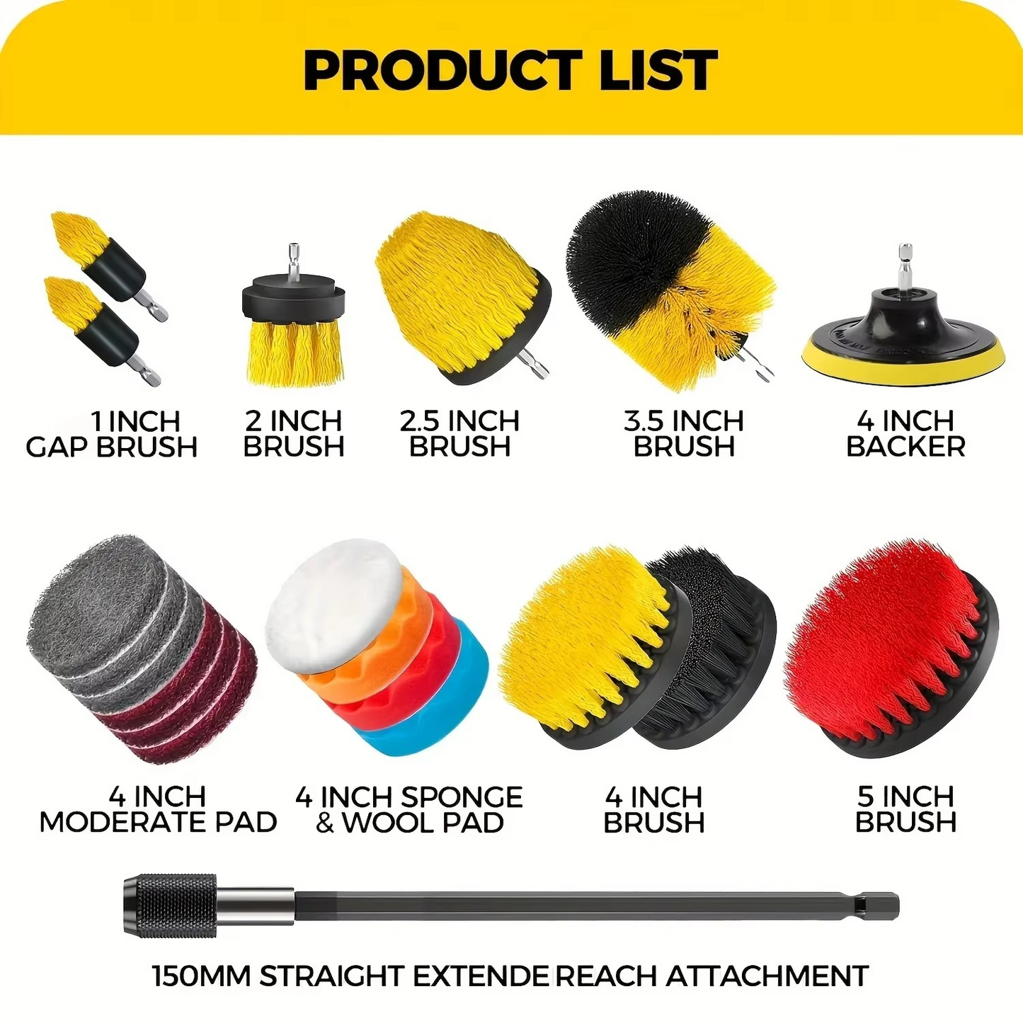 7-Piece Drill Brush Attachment Cleaning Kit | Multi-Purpose Scrub Brush Set with Extension Rod for Floor, Bathroom & Automotive