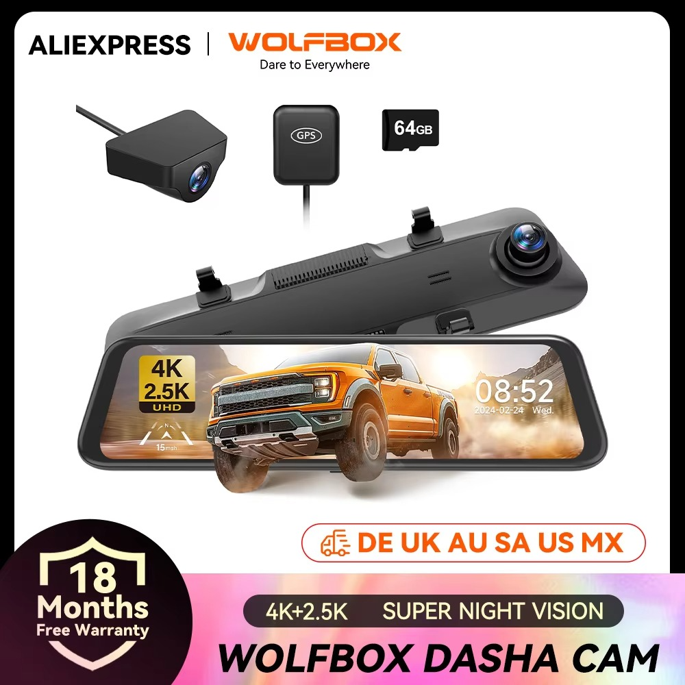 WOLFBOX G900 12” 4K + 2.5K Mirror Dash Cam with GPS