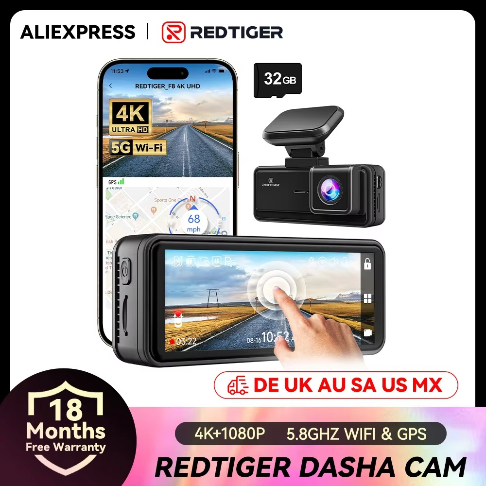REDTIGER F8 4K + 1080P Dash Cam with GPS, 5.8G WiFi & Night Vision