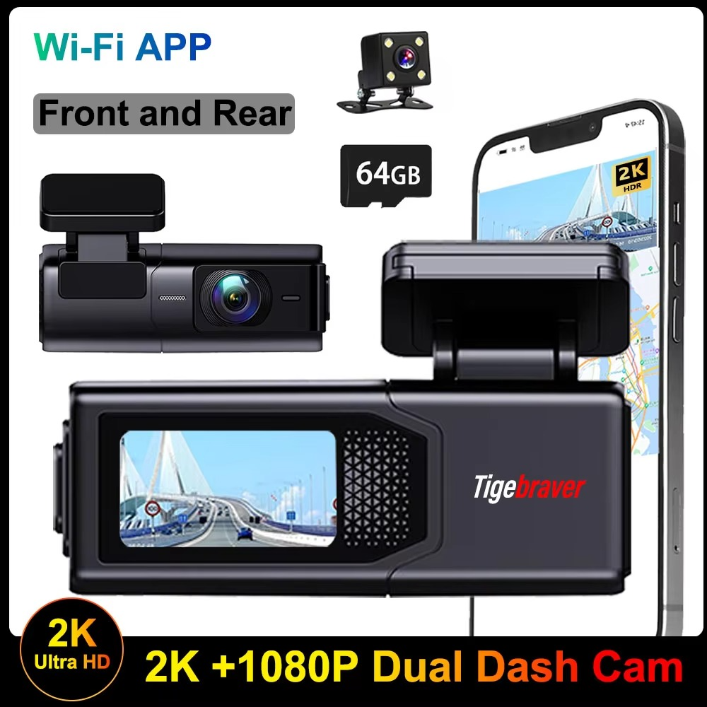 Tigebraver 2K WiFi Dash Cam Front & Rear – Night Vision