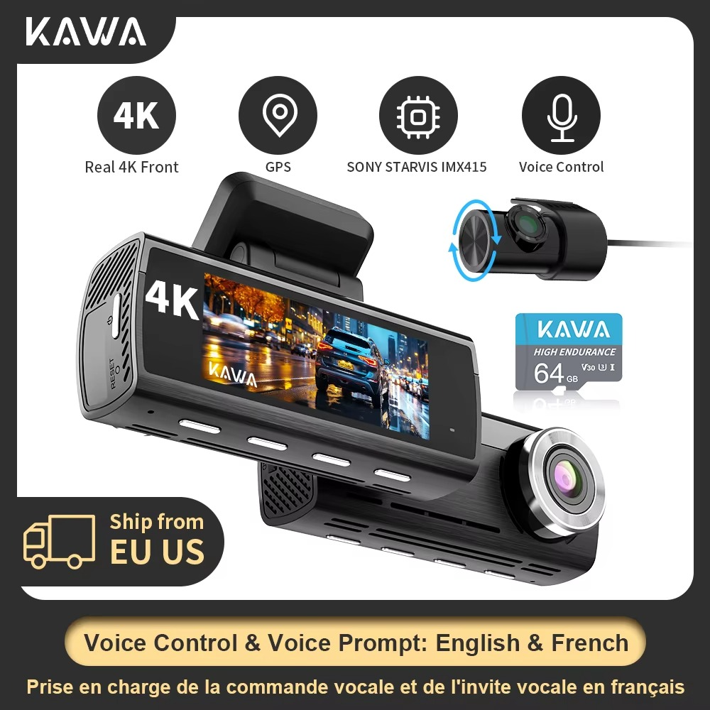 KAWA 4K Dash Cam with Sony IMX415 Sensor WiFi & Voice Control