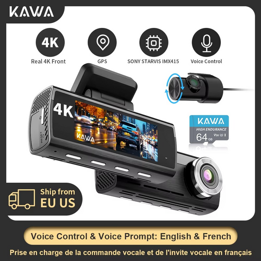 KAWA 4K Dash Cam with Sony IMX415 Sensor WiFi & Voice Control