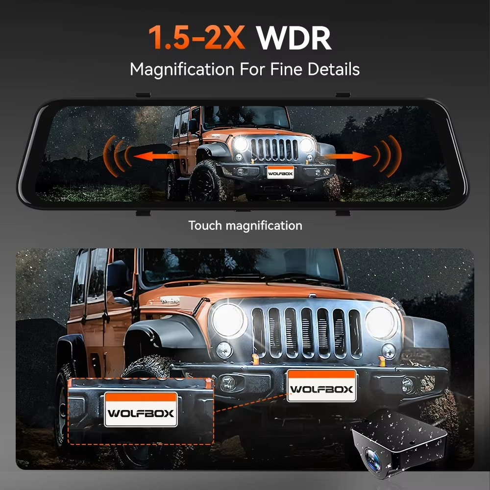 WOLFBOX G900 12” 4K + 2.5K Mirror Dash Cam with GPS