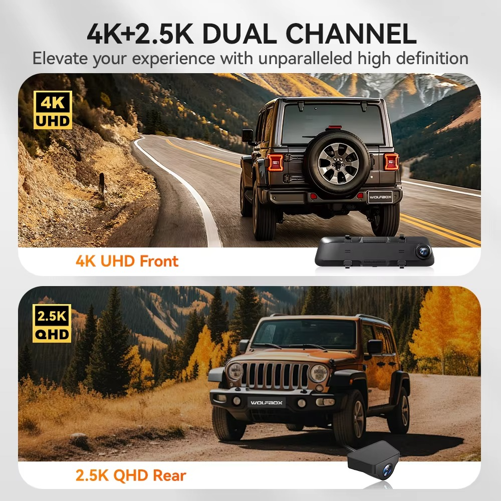 WOLFBOX G900 12” 4K + 2.5K Mirror Dash Cam with GPS