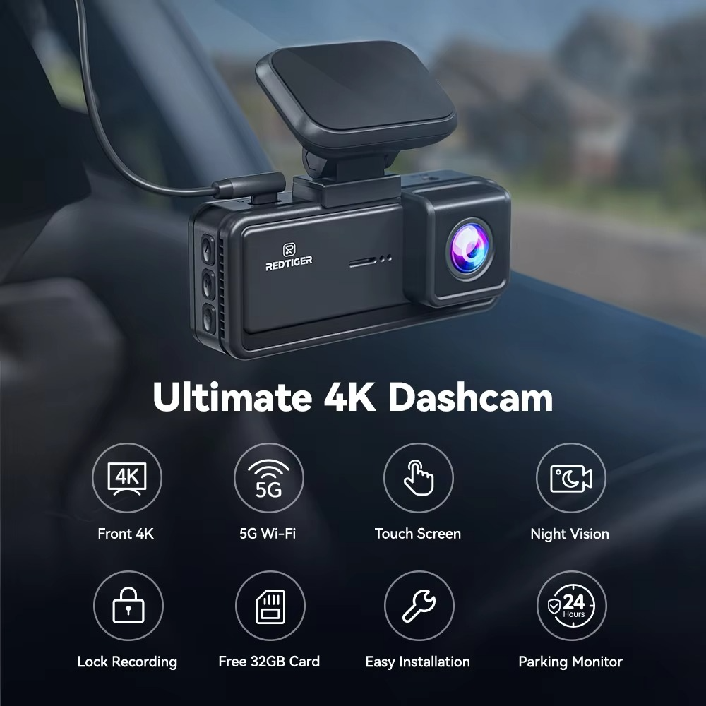 REDTIGER F8 4K + 1080P Dash Cam with GPS, 5.8G WiFi & Night Vision