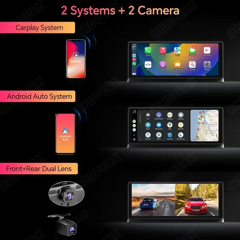 4K Dash Cam with Wireless CarPlay, Android Auto 11.3"
