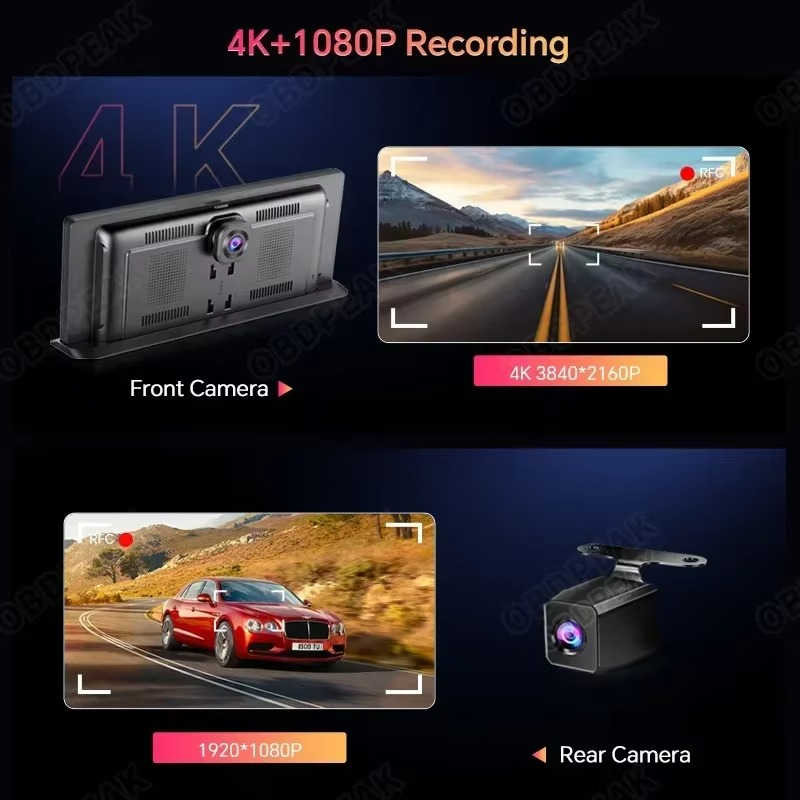 4K Dash Cam with Wireless CarPlay, Android Auto 11.3"