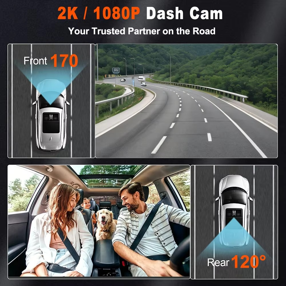 Tigebraver 2K WiFi Dash Cam Front & Rear – Night Vision