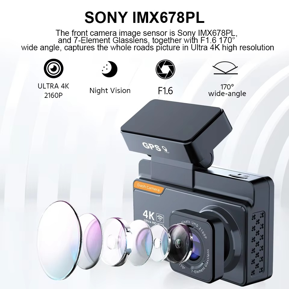 4K Dual Lens Dash Cam – Front 4K + Rear 1080P Camera with WiFi