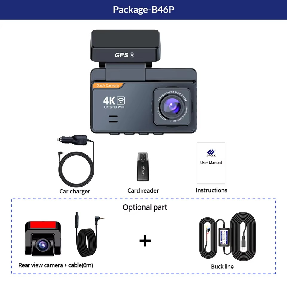 4K Dual Lens Dash Cam – Front 4K + Rear 1080P Camera with WiFi