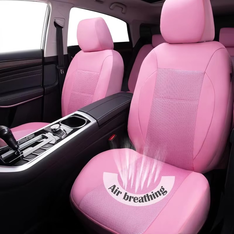 Pink Leather Car Seat Covers – Universal Fit with Airbag Compatibility