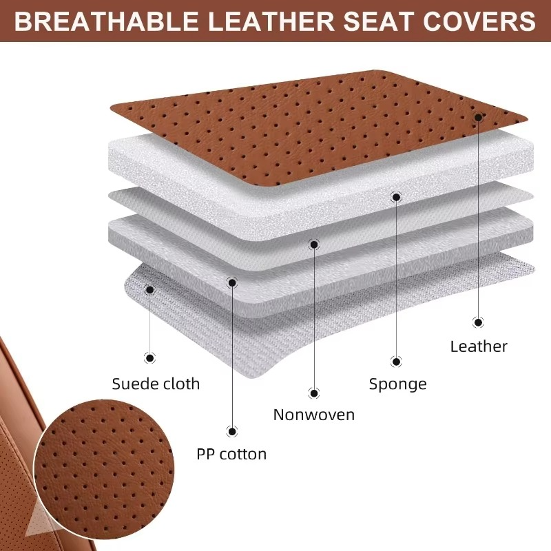 Brown Leather Car Seat Covers – Complete Set with Front, Rear & Headrests