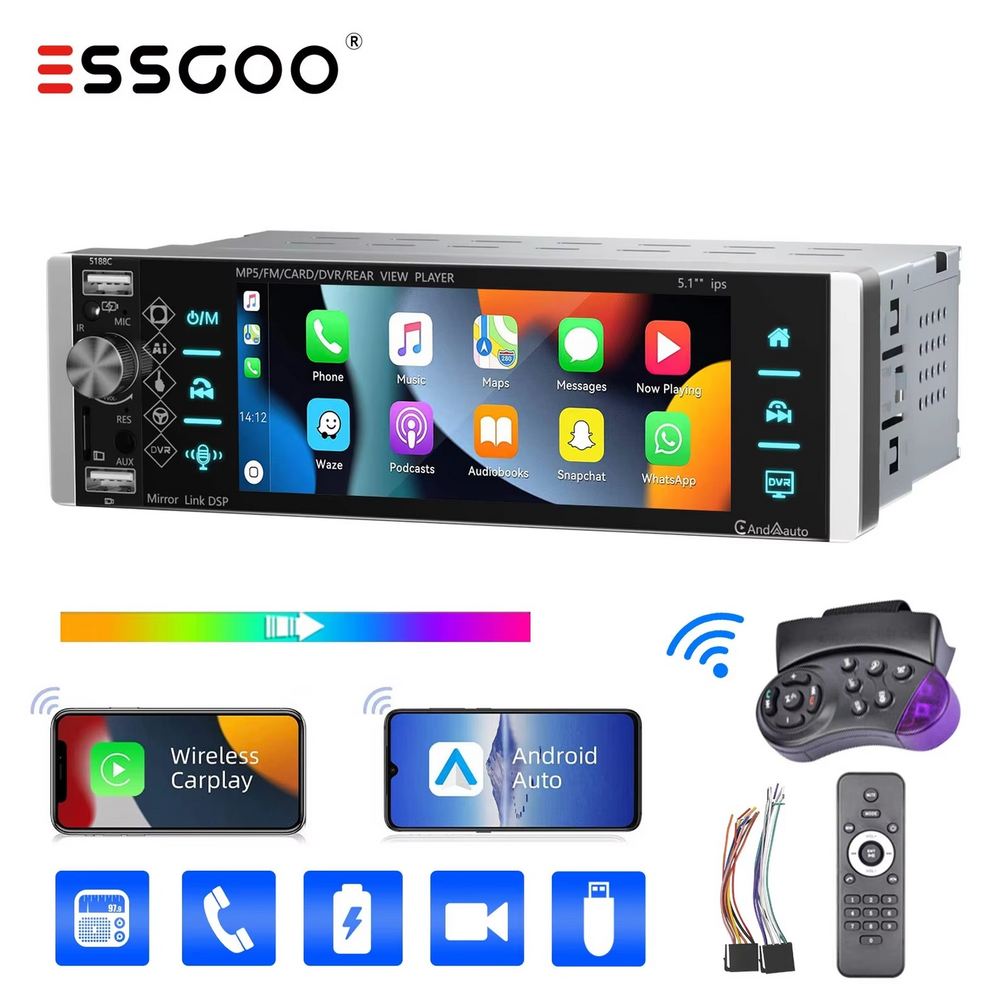 DIN Car Stereo  Wireless CarPlay System