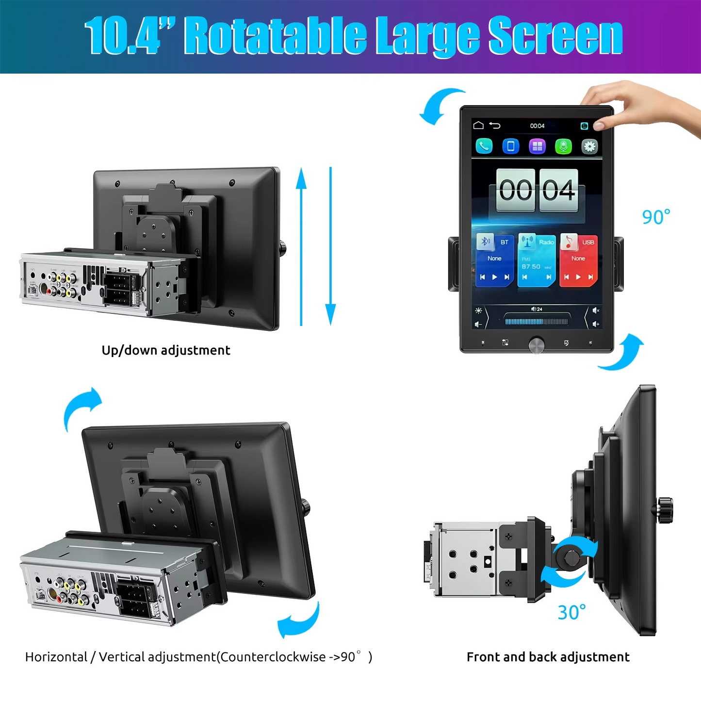 10.1 Inch Rotatable IPS Touch Screen Single DIN