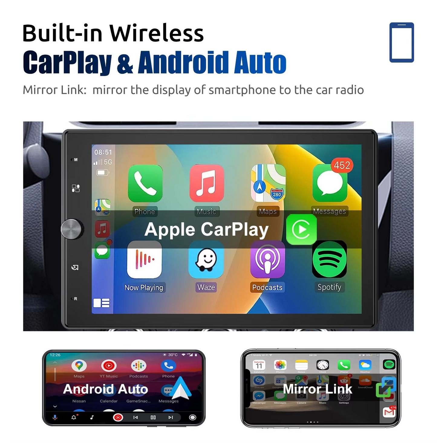 10.1 Inch Rotatable IPS Touch Screen Single DIN